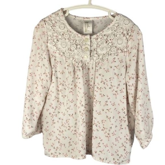 H&M Floral Lace Yoke Long Sleeve Blouse size 2-3 - Picture 8 of 8
